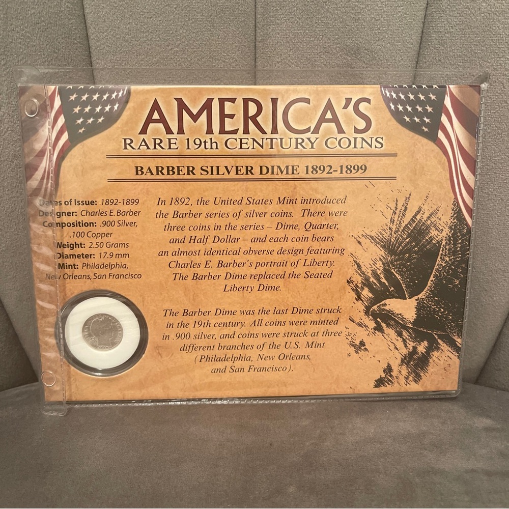 ✅ Unopened America's Rare 19th Century Coin Barber Silver Dime cardboard display